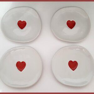 NEW RARE Williams Sonoma Set of 4 Heart Appetizer Plates 6 1/2" Stoneware